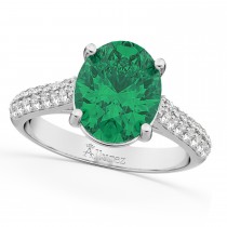 Oval Emerald & Diamond Engagement Ring 18k White Gold (4.42ct)