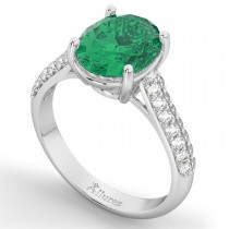 Oval Emerald & Diamond Engagement Ring 18k White Gold (4.42ct)