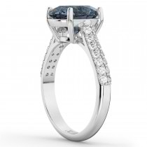 Oval Gray Spinel & Diamond Engagement Ring 14k White Gold (4.42ct)
