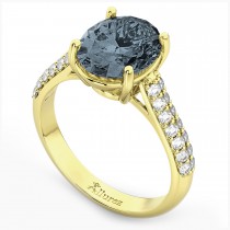 Oval Gray Spinel & Diamond Engagement Ring 14k Yellow Gold (4.42ct)