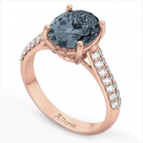 Oval Gray Spinel & Diamond Engagement Ring 18k Rose Gold (4.42ct)