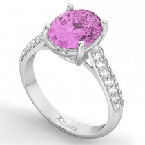 Oval Pink Sapphire & Diamond Engagement Ring 14k White Gold (4.42ct)