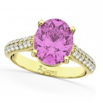 Oval Pink Sapphire & Diamond Engagement Ring 18k Yellow Gold (4.42ct)