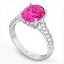 Oval Pink Tourmaline & Diamond Engagement Ring 14k White Gold (4.42ct)