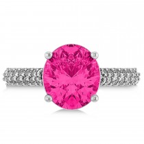 Oval Pink Tourmaline & Diamond Engagement Ring 14k White Gold (4.42ct)