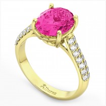 Oval Pink Tourmaline & Diamond Engagement Ring 14k Yellow Gold (4.42ct)