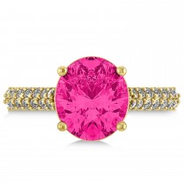 Oval Pink Tourmaline & Diamond Engagement Ring 18k Yellow Gold (4.42ct)
