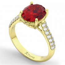 Oval Ruby & Diamond Engagement Ring 14k Yellow Gold (4.42ct)