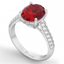Oval Ruby & Diamond Engagement Ring 18k White Gold (4.42ct)