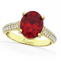 Oval Ruby & Diamond Engagement Ring 18k Yellow Gold (4.42ct)