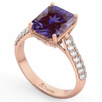 Emerald-Cut Lab Alexandrite & Diamond Engagement Ring 18k Rose Gold (5.54ct)