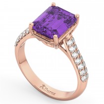 Emerald-Cut Amethyst & Diamond Engagement Ring 14k Rose Gold (5.54ct)