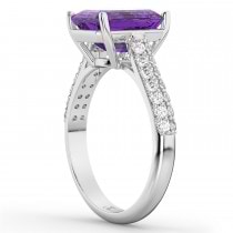 Emerald-Cut Amethyst & Diamond Engagement Ring 14k White Gold (5.54ct)