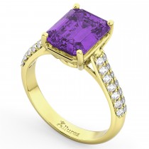 Emerald-Cut Amethyst & Diamond Engagement Ring 14k Yellow Gold (5.54ct)