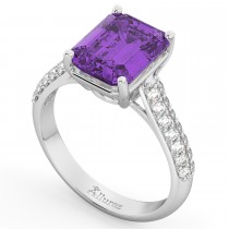 Emerald-Cut Amethyst & Diamond Engagement Ring 18k White Gold (5.54ct)