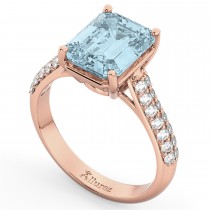 Emerald-Cut Aquamarine & Diamond Engagement Ring 14k Rose Gold (5.54ct)