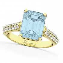 Emerald-Cut Aquamarine & Diamond Engagement Ring 14k Yellow Gold (5.54ct)