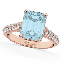 Emerald-Cut Aquamarine & Diamond Engagement Ring 18k Rose Gold (5.54ct)