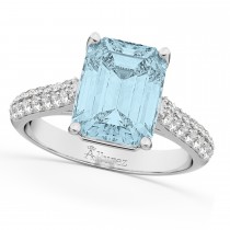 Emerald-Cut Aquamarine & Diamond Engagement Ring 18k White Gold (5.54ct)