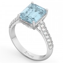 Emerald-Cut Aquamarine & Diamond Engagement Ring 18k White Gold (5.54ct)