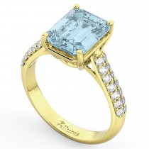 Emerald-Cut Aquamarine & Diamond Engagement Ring 18k Yellow Gold (5.54ct)