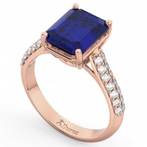Emerald-Cut Blue Sapphire & Diamond Ring 14k Rose Gold (5.54ct)