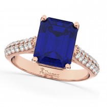 Emerald-Cut Blue Sapphire & Diamond Ring 18k Rose Gold (5.54ct)