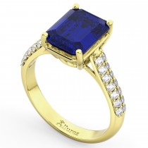 Emerald-Cut Blue Sapphire & Diamond Ring 18k Yellow Gold (5.54ct)