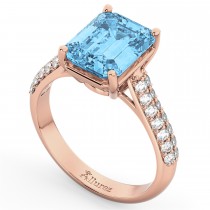 Emerald-Cut Blue Topaz & Diamond Ring 14k Rose Gold (5.54ct)
