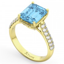Emerald-Cut Blue Topaz & Diamond Ring 14k Yellow Gold (5.54ct)