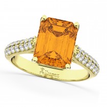 Emerald-Cut Citrine & Diamond Ring 14k Yellow Gold (5.54ct)
