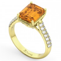 Emerald-Cut Citrine & Diamond Ring 18k Yellow Gold (5.54ct)
