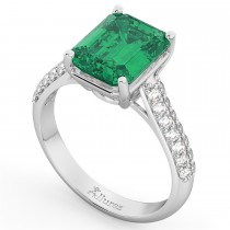 Emerald-Cut Emerald & Diamond Engagement Ring 14k White Gold (5.54ct)