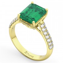 Emerald-Cut Emerald & Diamond Engagement Ring 14k Yellow Gold (5.54ct)