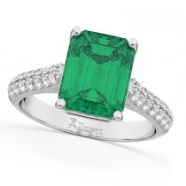 Emerald-Cut Emerald & Diamond Engagement Ring 18k White Gold (5.54ct)