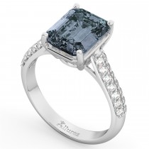 Emerald-Cut Gray Spinel & Diamond Ring 14k White Gold (5.54ct)