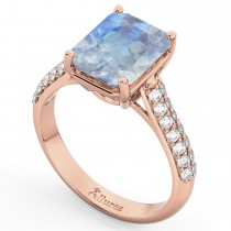 Emerald-Cut Moonstone & Diamond Ring 14k Rose Gold (5.54ct)