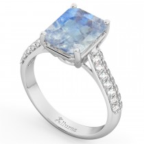 Emerald-Cut Moonstone & Diamond Ring 14k White Gold (5.54ct)