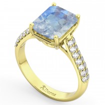 Emerald-Cut Moonstone & Diamond Ring 18k Yellow Gold (5.54ct)