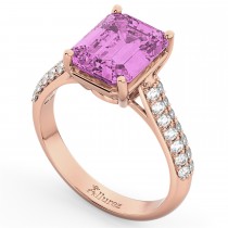 Emerald-Cut Pink Sapphire & Diamond Ring 14k Rose Gold (5.54ct)