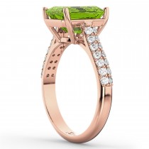 Emerald-Cut Peridot & Diamond Ring 14k Rose Gold (5.54ct)