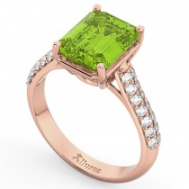 Emerald-Cut Peridot & Diamond Ring 14k Rose Gold (5.54ct)