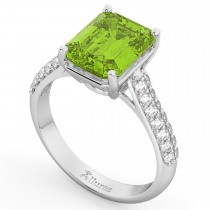 Emerald-Cut Peridot & Diamond Ring 18k White Gold (5.54ct)