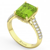 Emerald-Cut Peridot & Diamond Ring 18k Yellow Gold (5.54ct)