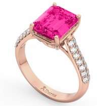 Emerald-Cut Pink Tourmaline & Diamond Ring 14k Rose Gold (5.54ct)