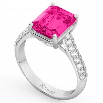 Emerald-Cut Pink Tourmaline & Diamond Ring 14k White Gold (5.54ct)