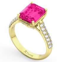 Emerald-Cut Pink Tourmaline & Diamond Ring 14k Yellow Gold (5.54ct)