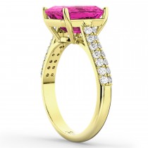 Emerald-Cut Pink Tourmaline & Diamond Ring 18k Yellow Gold (5.54ct)