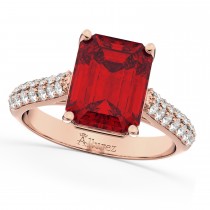 Emerald-Cut Ruby & Diamond Engagement Ring 14k Rose Gold (5.54ct)