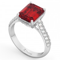 Emerald-Cut Ruby & Diamond Engagement Ring 14k White Gold (5.54ct)